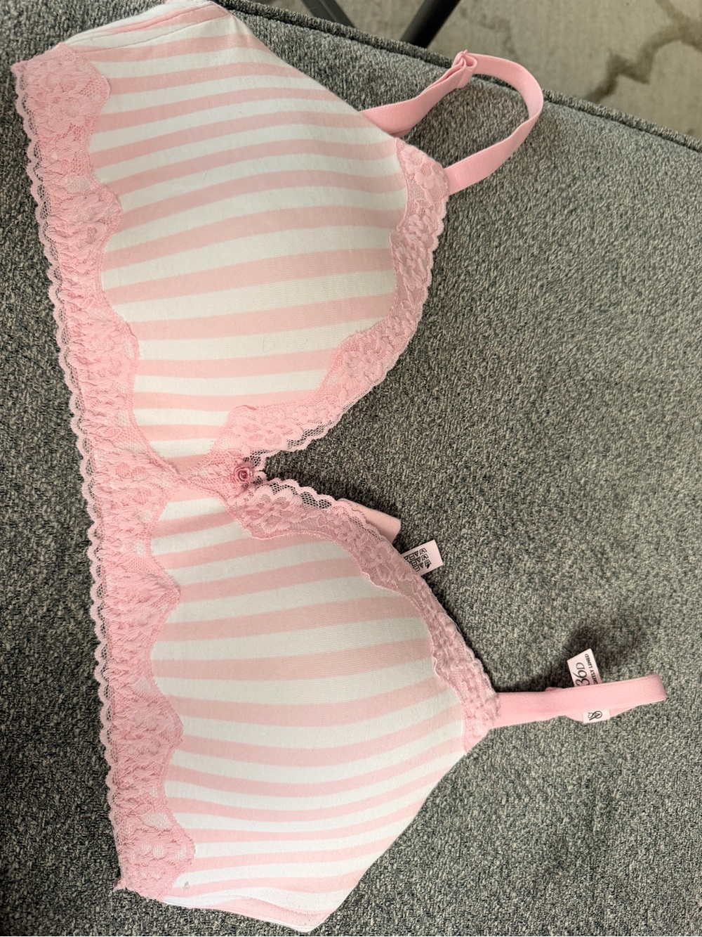 Pink Striped Lace-Trim Bra